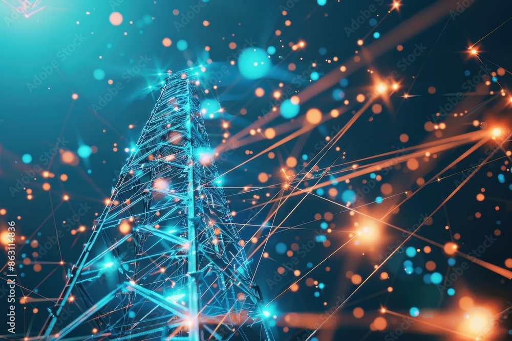 Poster abstract image depicting a network of glowing nodes and lines, symbolizing high-speed communication 