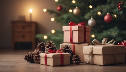 Christmas spirit captured in a warm, inviting image of a gift and festive adornments