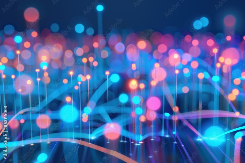 Poster abstract glowing fiber optic cables and colorful bokeh lights creating a vibrant digital landscape i
