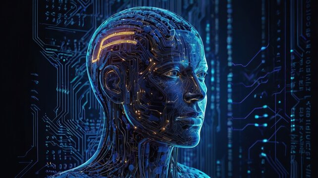 Free Photo Digital AI chip integral into abstract technology brain on dark blue background