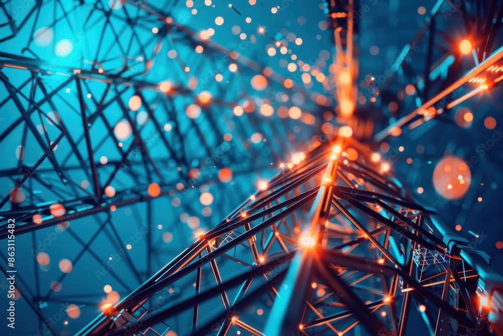 Poster abstract digital network background with glowing connections and geometric lines, representing digit
