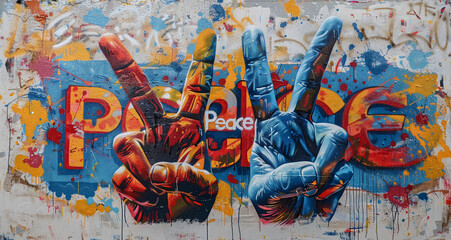 Fototapeta premium Graffiti art of hand symbols for peace and 