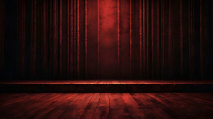 red stage curtains with spotlights