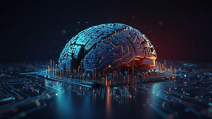 Free Photo Digital AI chip integral into abstract technology brain on dark blue background