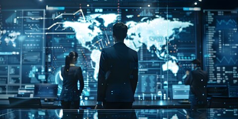 Utilizing Holographic Data Displays for Cybersecurity Strategy Analysis by Experts. Concept Cybersecurity, Holographic Displays, Data Analysis, Expert Strategy, Technology