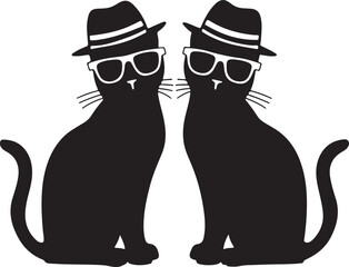 Print international Cat Day Theme Two Cat wearing Hat and Sunglass 