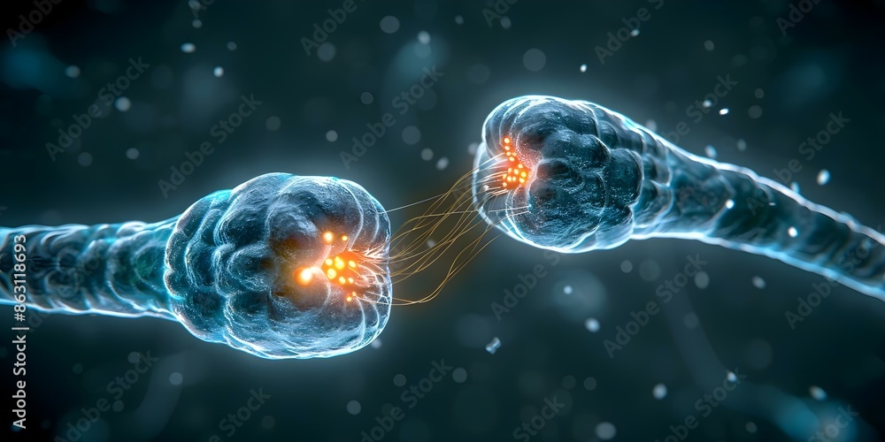 Poster understanding nerve synapse and neurotransmitter receptor binding in neurology. concept nerve synaps