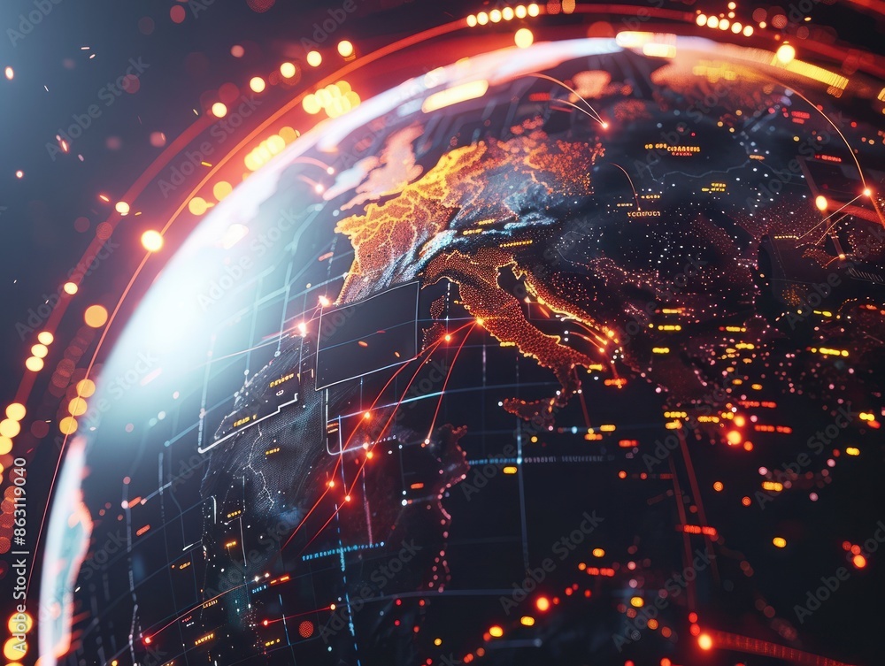 Poster modern futuristic digital globe map background.ai generated image