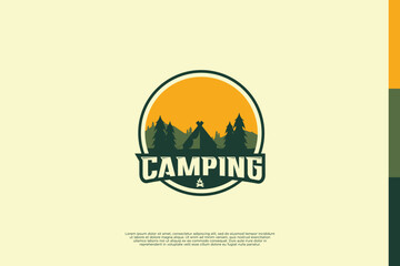 Round badge camp logo design. Adventure concept retro style