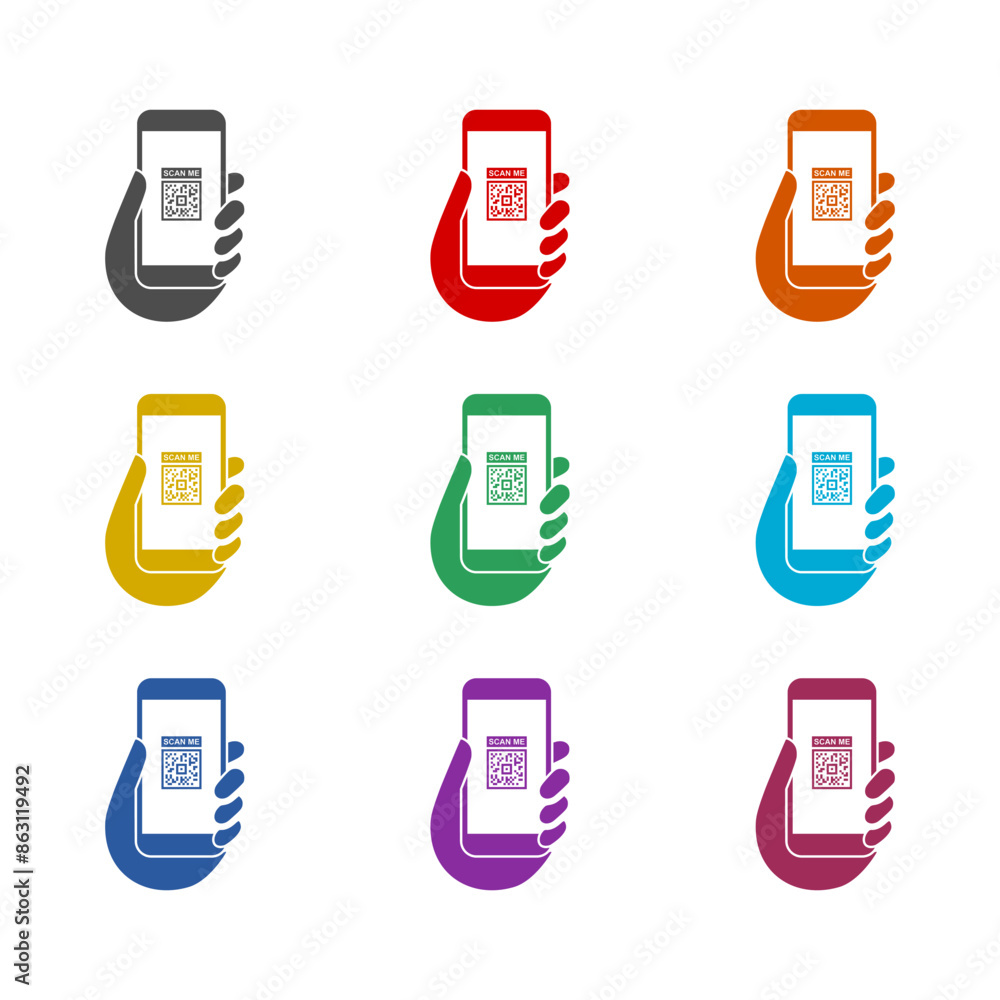 Aufkleber qr code icon. scan me smart phone icon isolated on white background. set icons colorful