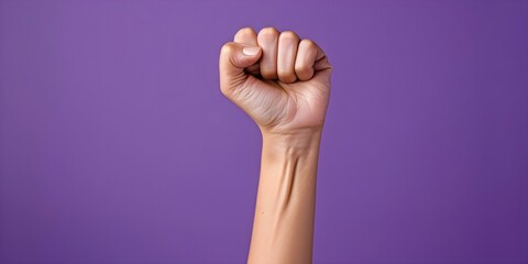 Empowering Symbolism Purple Background and Clenched Fist Representing Feminist Movement and Resistance. Concept Feminist Movement, Empowerment, Activism, Symbolism, Purple Background