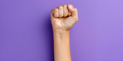 Empowering Image Clenched Fist on a Purple Background Representing Feminist Movement and Resistance. Concept Feminist Activism, Resistance Movement, Purple Background, Empowering Symbol