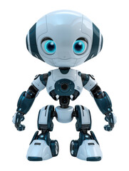 Adorable White and Blue Robot with Large Expressive Blue Eyes and Intricate Mechanical Design.