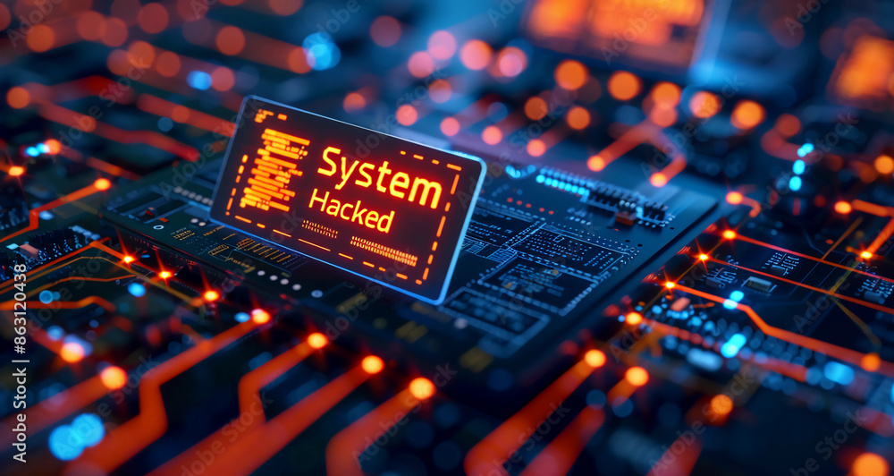 Fototapete stock image of a computer virus attacking the system's mainframe, concept of hacking a system and do