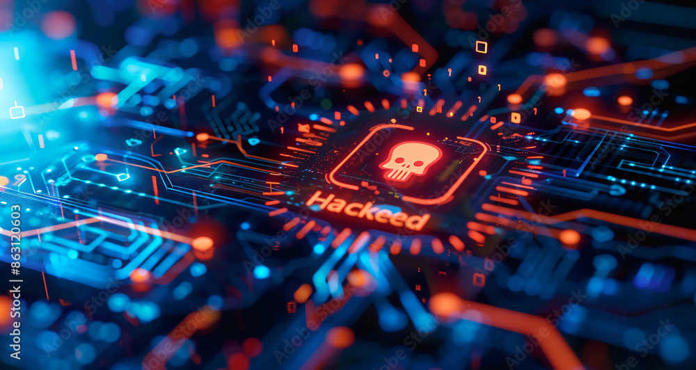 Fototapete stock image of a computer virus attacking the system's mainframe, concept of hacking a system and do
