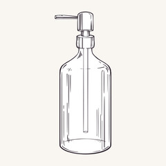 Cosmetic bottle for shampoo, soap, shower gel with dispenser. Vector illustration. Plastic recycling. In cartoon, flat style. For design and display, advertising, labels
