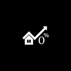 Credit tax rate sign. Real estate percent symbol icon isolated on black background