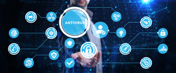 Antivirus Cyber security Data protection Technology concept on virtual screen.