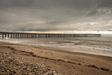 Ventura's long pier on a stormy day, California, United States