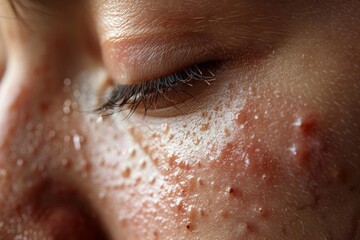 Fototapeta premium Close-up of a person's cheeks with acne and white cream on their skin
