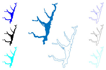 Lake Te Anau (New Zealand, Oceania, South Island) map vector illustration, scribble sketch Whakatipu map