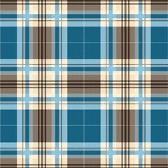 Seamless pattern ornament tartan, check in pleasant blue and brown colors