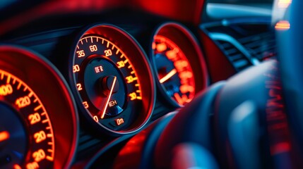 The dashboard of a car over speed car meter