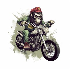 Cool Biker Monkey Riding Motorcycle Illustration