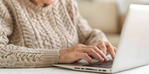 Elderly Person Using Laptop Falls Victim to Online Financial Scam Targeting Seniors. Concept Senior Fraud, Online Scams, Elderly Vulnerability, Cybersecurity Awareness, Financial Protection
