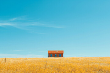 Fototapeta premium lonely country house in a wheat field with blue sky