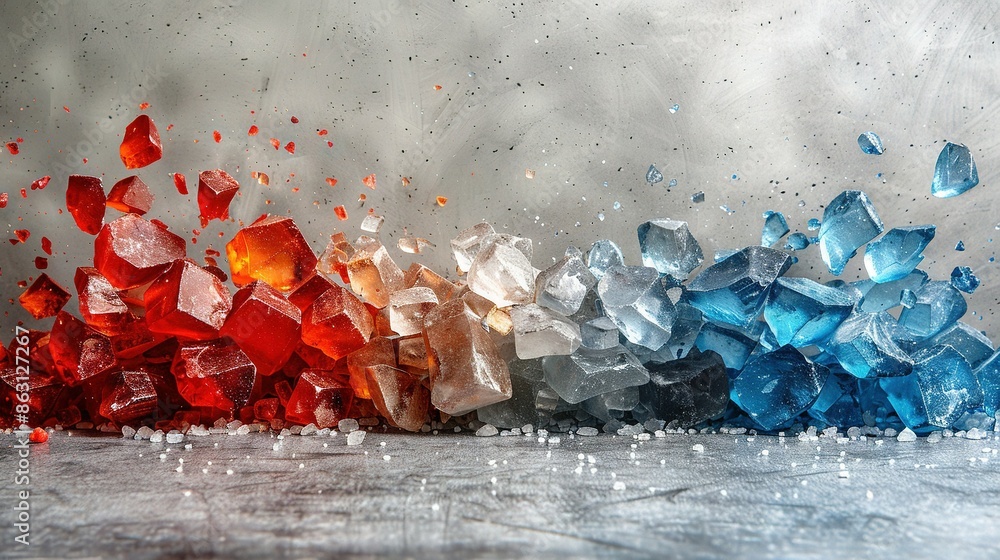 Poster a cluster of ice blocks resting atop a snow-covered terrain adjacent to a gray backdrop