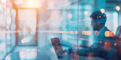 IT specialist training colleagues on new technologies with blurred background. Concept IT Training, New Technologies, Blurred Background, Colleagues, Specialist