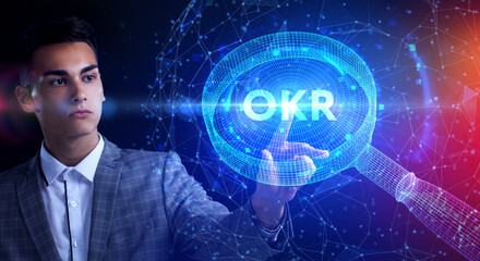 OKR Objectives key results. Business, Technology, Internet and network concept.