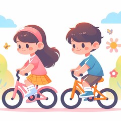 Kids cycling vector illustration isolated on white background