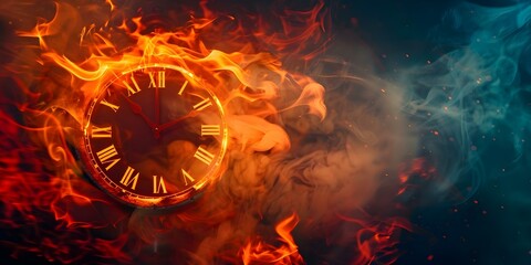 Seize the Moment Flaming Clock Inspires us to Cherish Time. Concept Time Management, Appreciating Moments, Seizing Opportunities, Motivation, Clock Symbolism