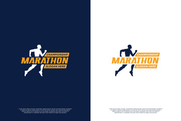 Running athlete emblem logo design