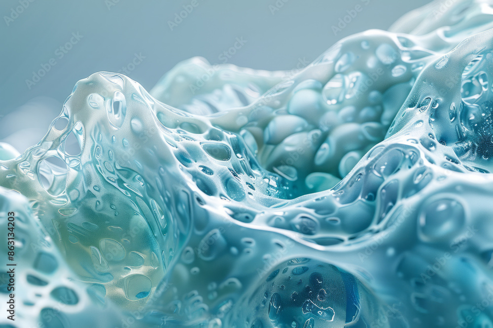 Poster close-up macro image of hyaluronic acid gel, showing intricate patterns,