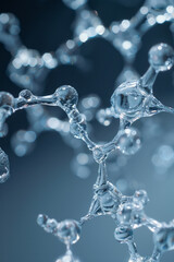Macro close-up of hyaluronic acid solution, showing intricate molecular details,