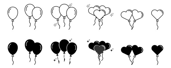 Balloon thin line icon set. Balloons decoration for event, festival, birthday, anniversary, party, celebration, carnival. © Vector Elements