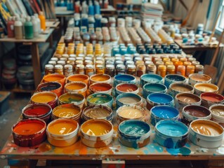 A kaleidoscope of colors fills the vibrant atelier.