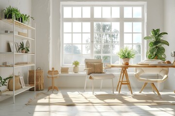 Scandinavian style home office, white and wooden furniture, simple and functional decor