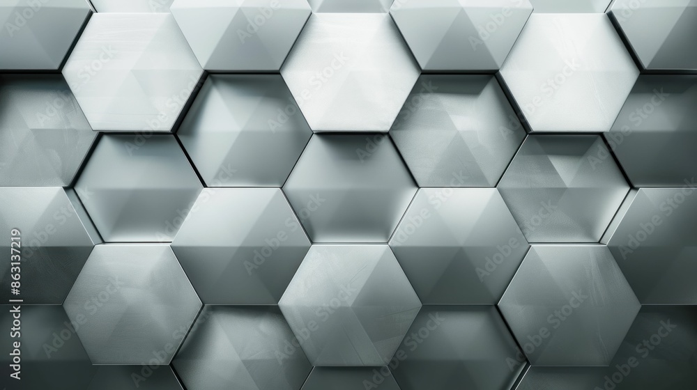 Poster geometric hexagonal pattern in metallic texture. generative ai.