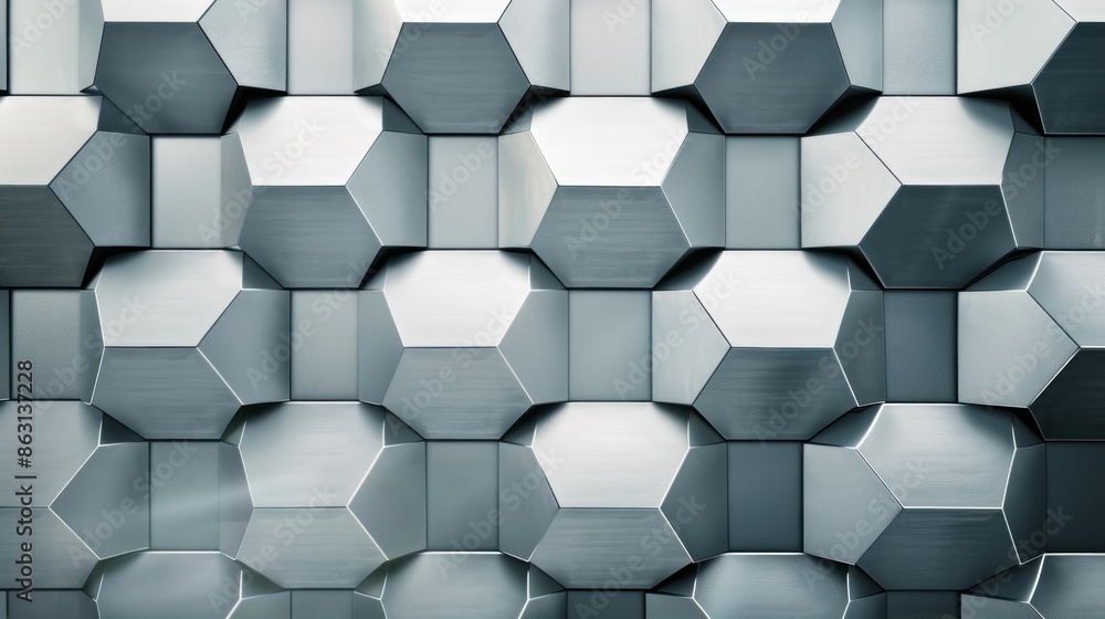Poster geometric hexagonal pattern in metallic texture. generative ai.