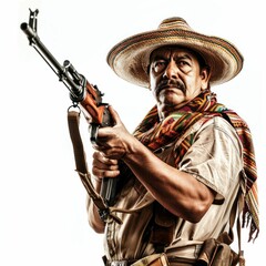 Fototapeta premium Traditional Mexican Revolutionary with Rifle. Generative ai