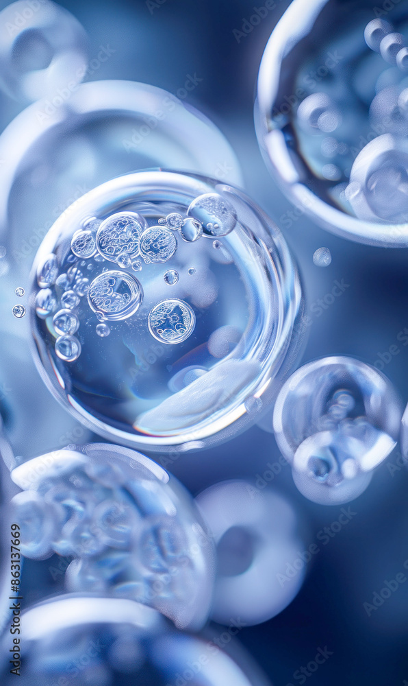 Poster close-up of floating soap bubbles. generative ai