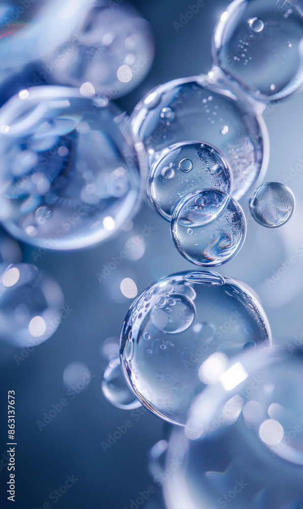 Poster close-up of floating soap bubbles. generative ai