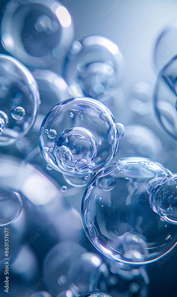 Poster close-up of floating soap bubbles. generative ai