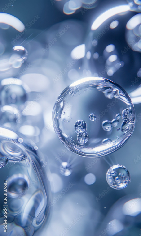 Poster close-up of floating soap bubbles. generative ai