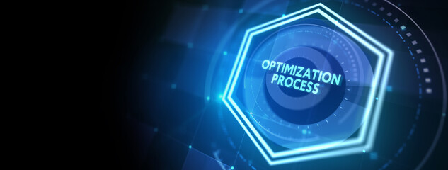 Optimization Software Technology Process System Business concept. Business, Technology, Internet and network concept. 3d illustration