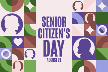 Senior Citizen's Day. August 21. Holiday concept. Template for background, banner, card, poster with text inscription. Vector EPS10 illustration.